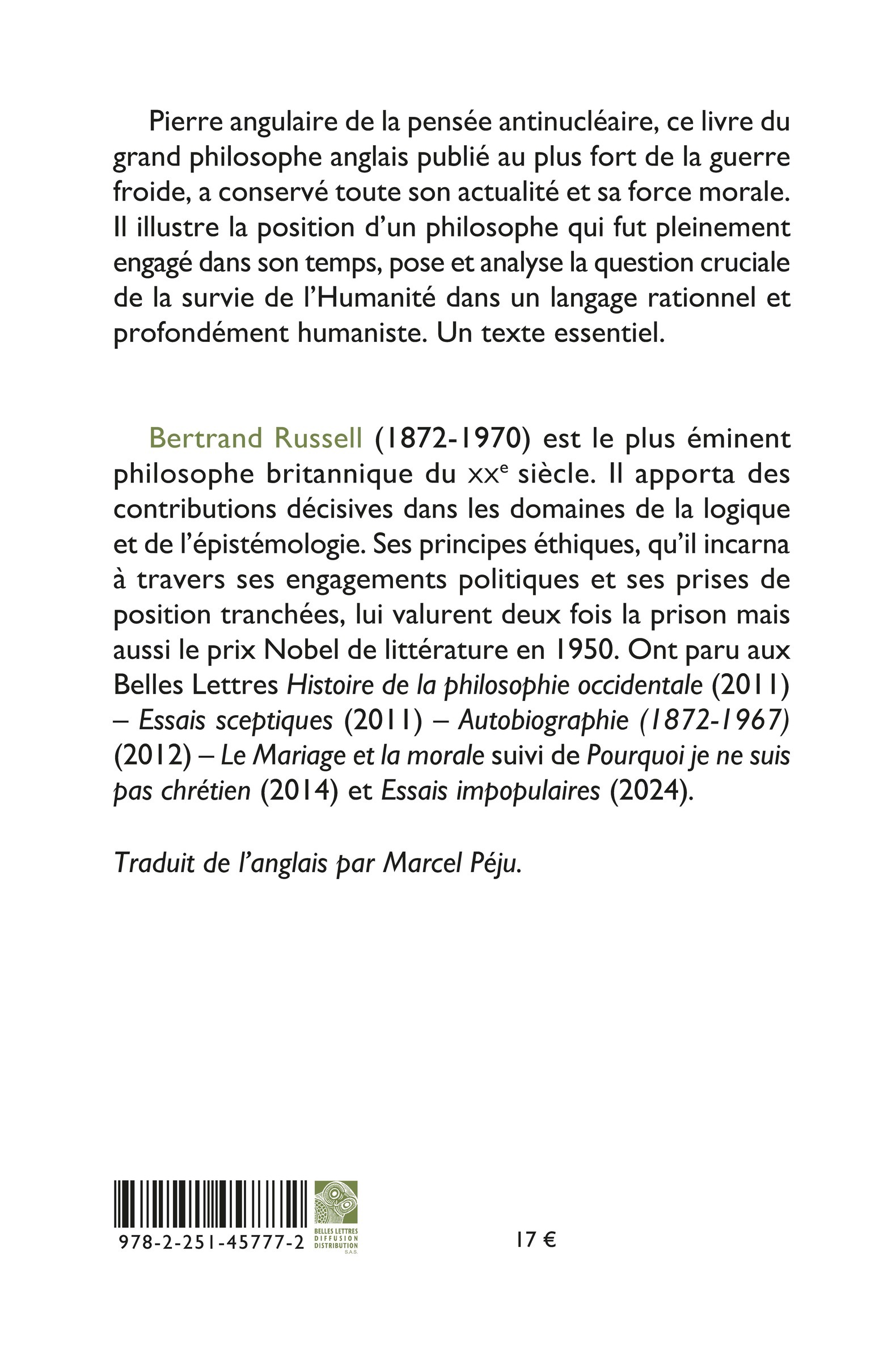 Les Dernières chances de l'homme - Bertrand Russell - BELLES LETTRES