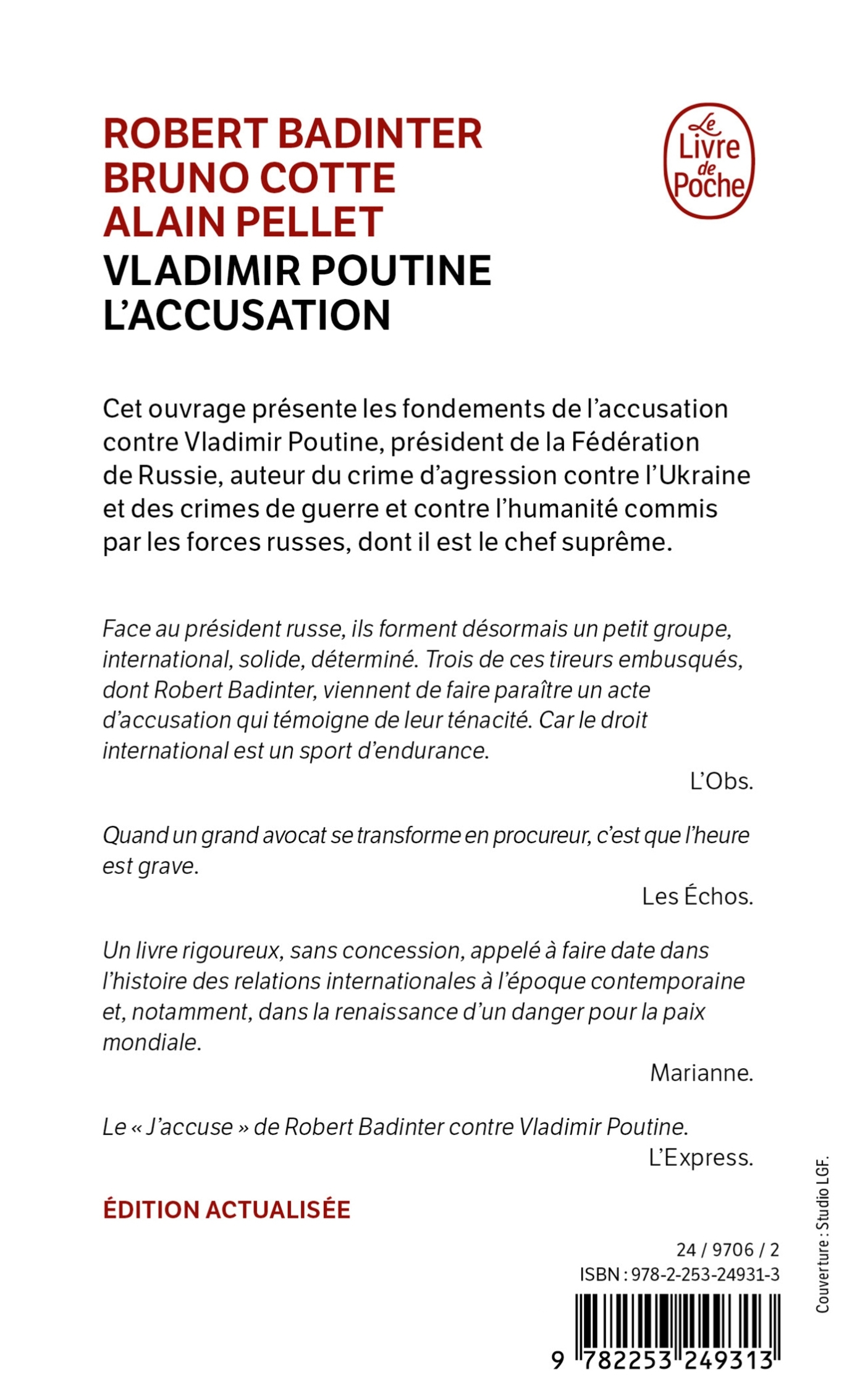 Vladimir Poutine, l'accusation - Robert Badinter, Bruno Cotte, Alain Pellet - LGF