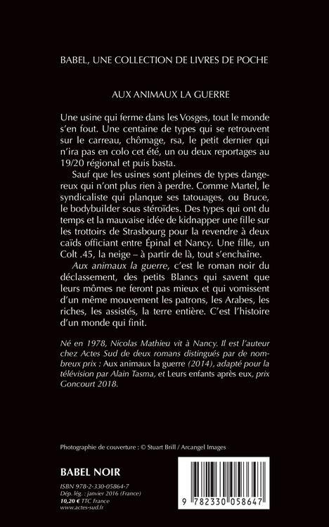 Aux animaux la guerre - Nicolas Mathieu - ACTES SUD