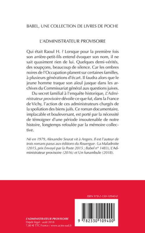 L'Administrateur provisoire - Alexandre Seurat - ACTES SUD