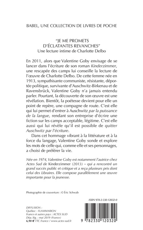 "Je me promets d'éclatantes revanches" - Valentine Goby - ACTES SUD