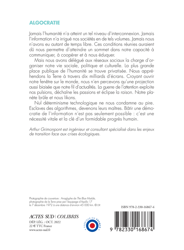 Algocratie - Arthur Grimonpont - ACTES SUD
