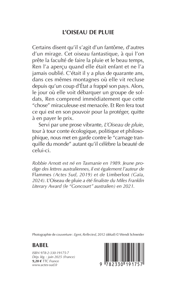 L'Oiseau de pluie - Robbie Arnott - ACTES SUD