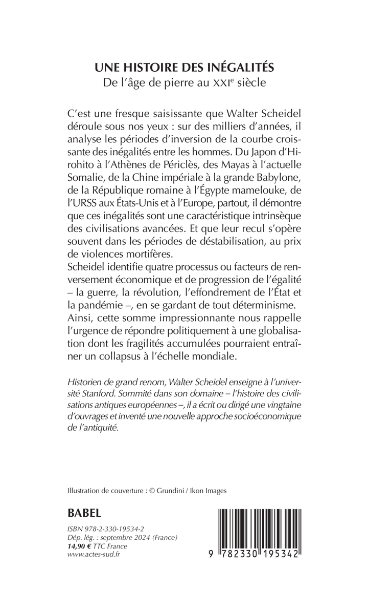 Une histoire des inégalités - Walter Scheidel, Louis Chauvel - ACTES SUD