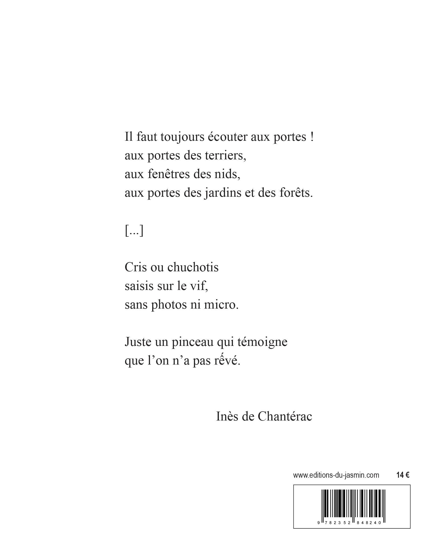 Poèmes à la nature - Inès de Chantérac - JASMIN