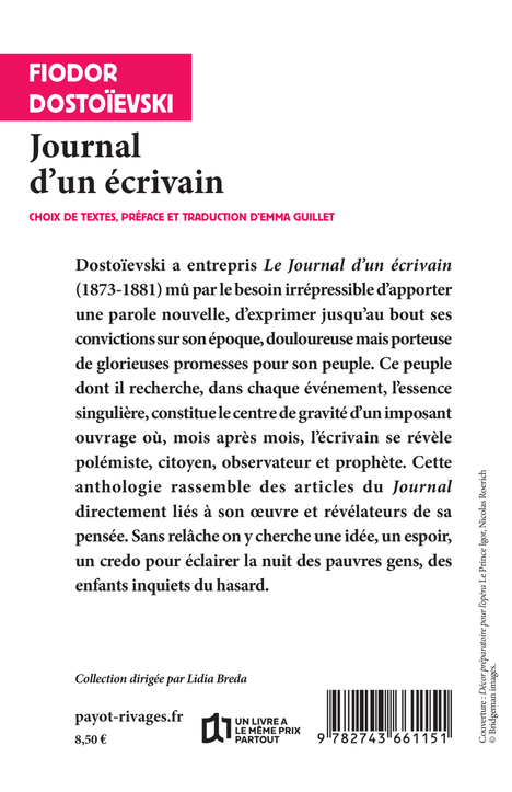 Journal d'un écrivain - Fiodor Dostoïevski, Emma Guillet - RIVAGES