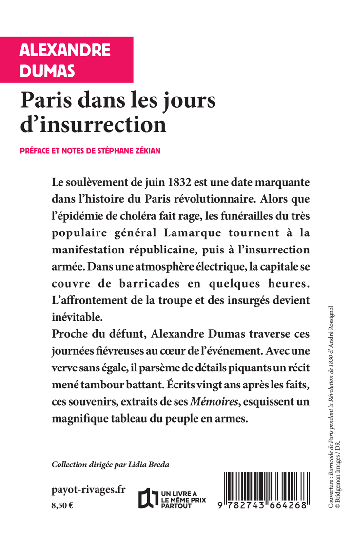 Paris dans les jours d'insurrection - Alexandre Dumas, Stéphane Zékian - RIVAGES