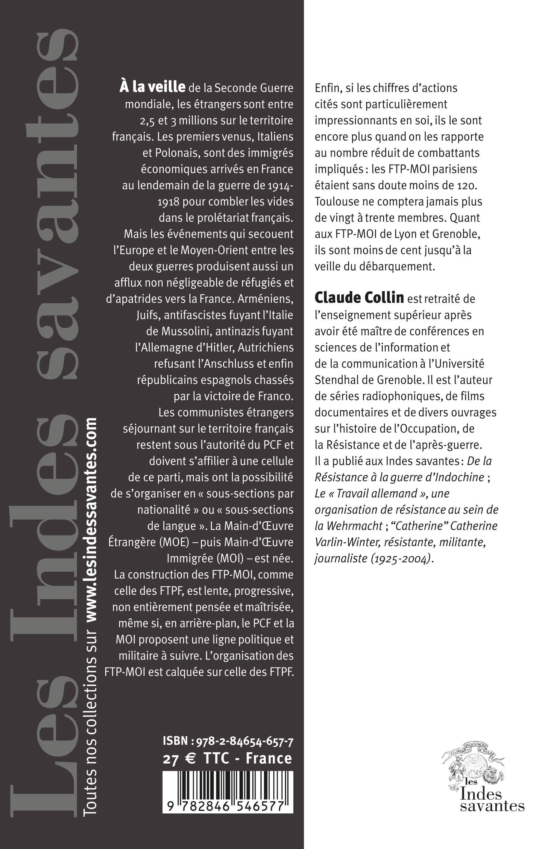Les Étrangers de la MOI dans la Résistance - Claude Collin - INDES SAVANTES
