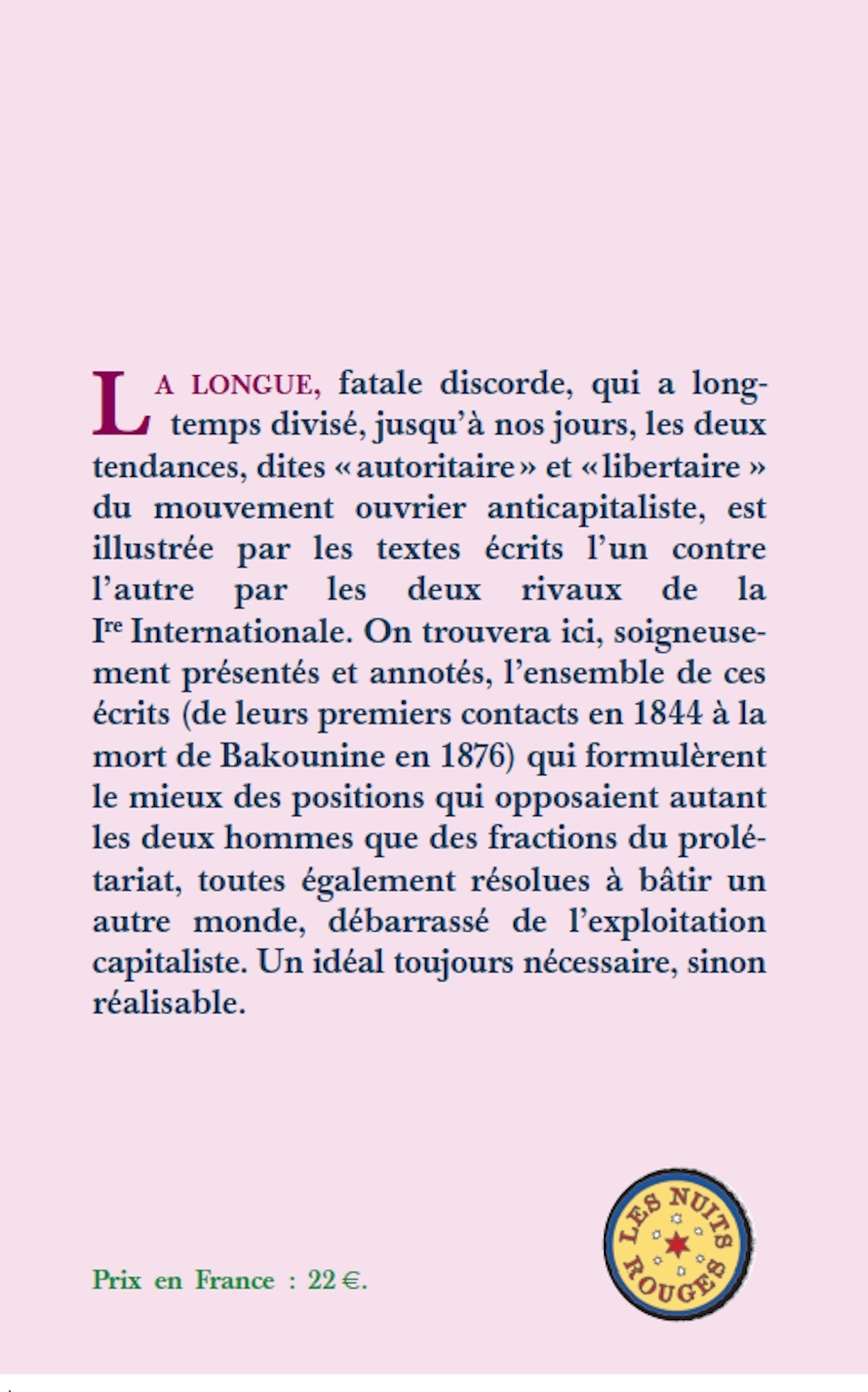 Bakounine/Marx : La Grande Discorde - Michel Bakounine,  Collectif, Karl Marx - NUITS ROUGES
