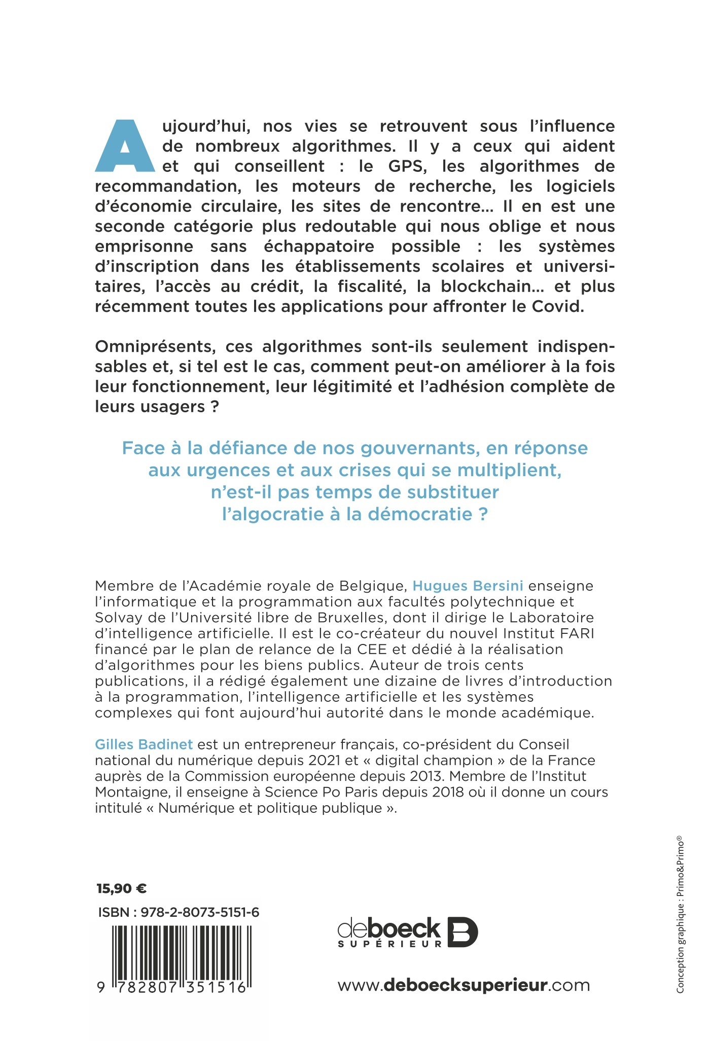 Algocratie - Hugues Bersini, Gilles Babinet, Gilles Badinet - DE BOECK SUP