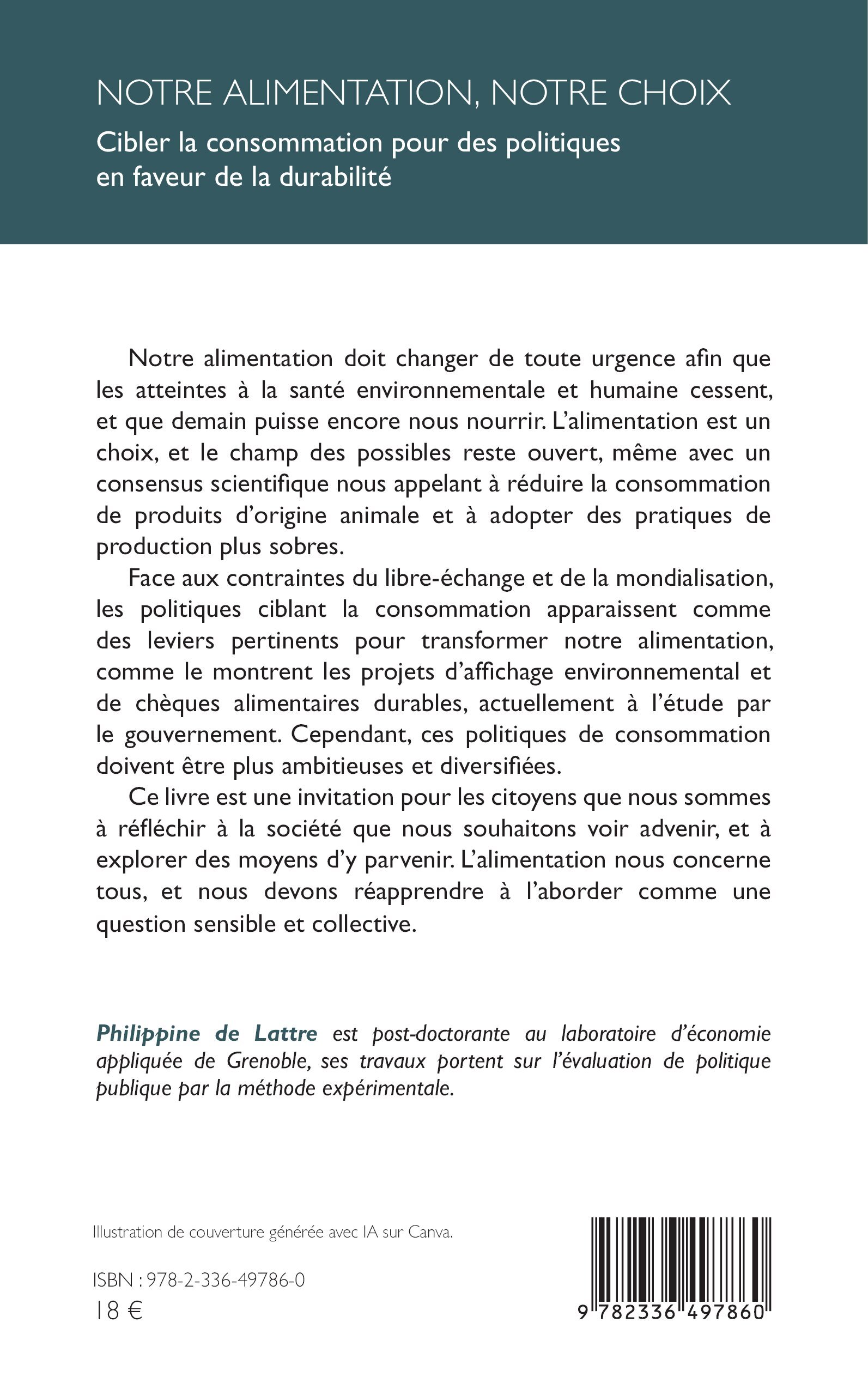 Notre alimentation, notre choix - Philippine De Lattre - L'HARMATTAN
