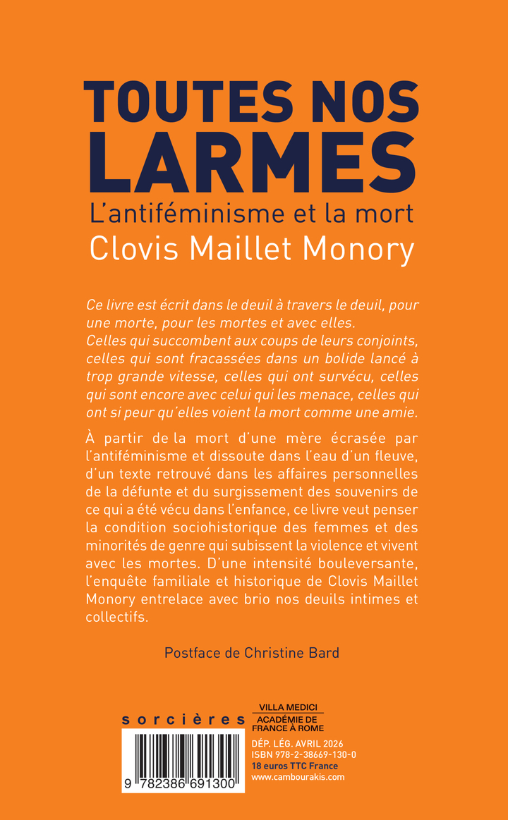 Toutes nos larmes - Clovis Maillet, Christine Bard, Clovis Maillet Monory - CAMBOURAKIS