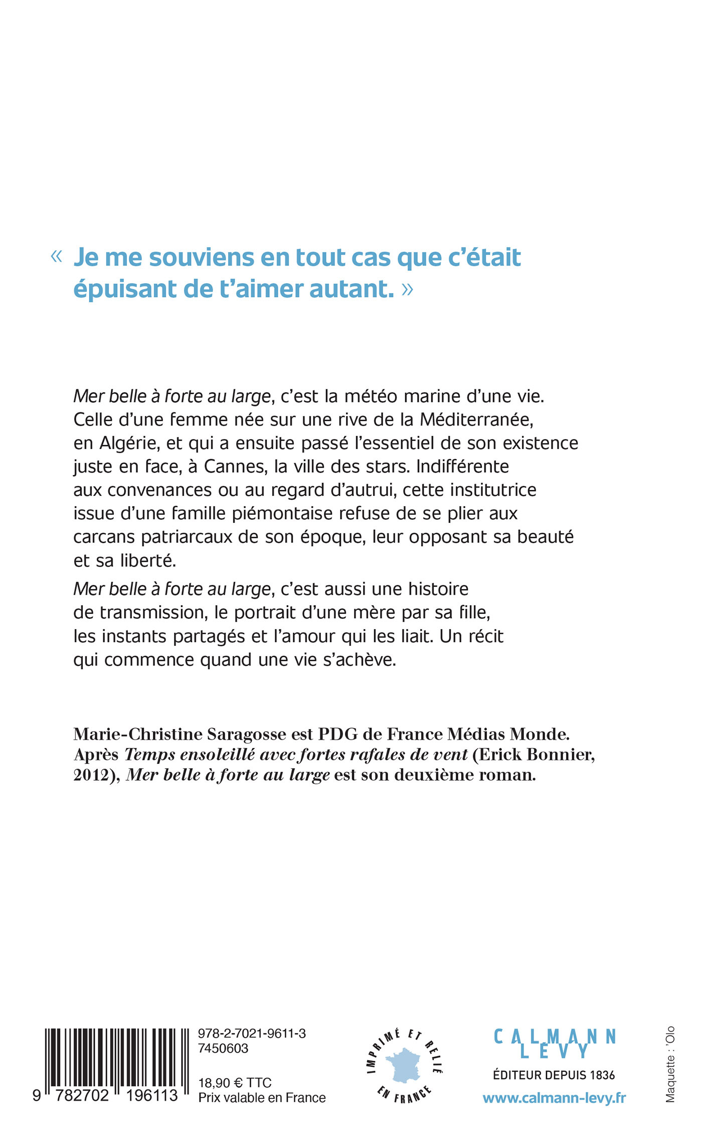 Mer belle à forte au large - Marie-Christine Saragosse - CALMANN-LEVY