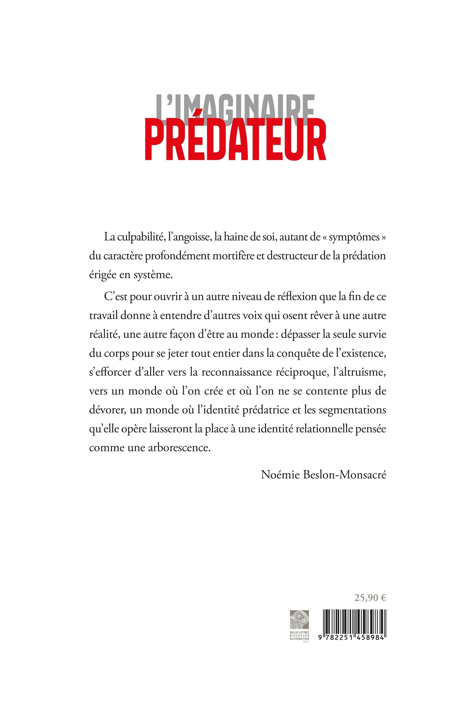 L'Imaginaire prédateur - Noémie Beslon-Monsacré, Hélène L'Heuillet, Souleymane Bachir Diagne - BELLES LETTRES