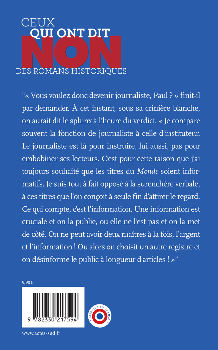 Hubert Beuve-Méry : "Non aux fake news" - Frédéric Ploquin, Murielle Szac - ACTES SUD