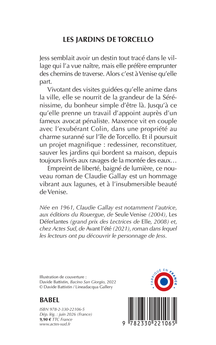Les Jardins de Torcello - Claudie Gallay - ACTES SUD